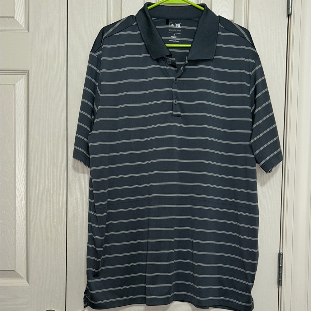 adidas Black and Gray Striped Polo Shirt